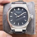 Best Quality Patek Philippe Nautilus Watch Ss Black Leather Strap 45mm